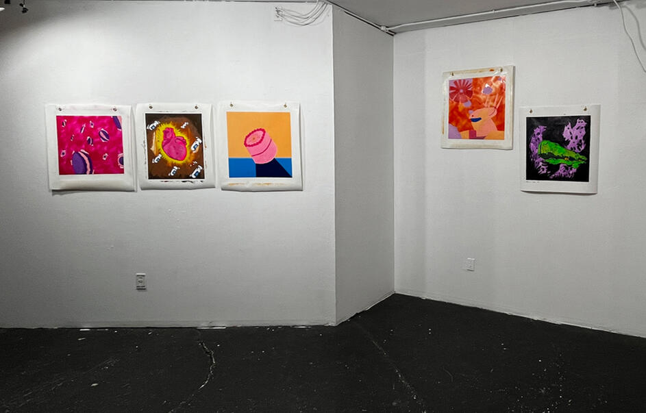 Installation View, Acrylic paintings on view at Carbon Bloom, San Antonio, 2022